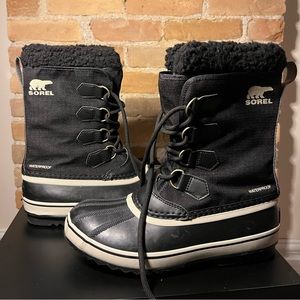 SOREL 1964 Pac Nylon Waterproof Snow Boots - Black- Like New! Sz Mens 7.5 Wmns 9